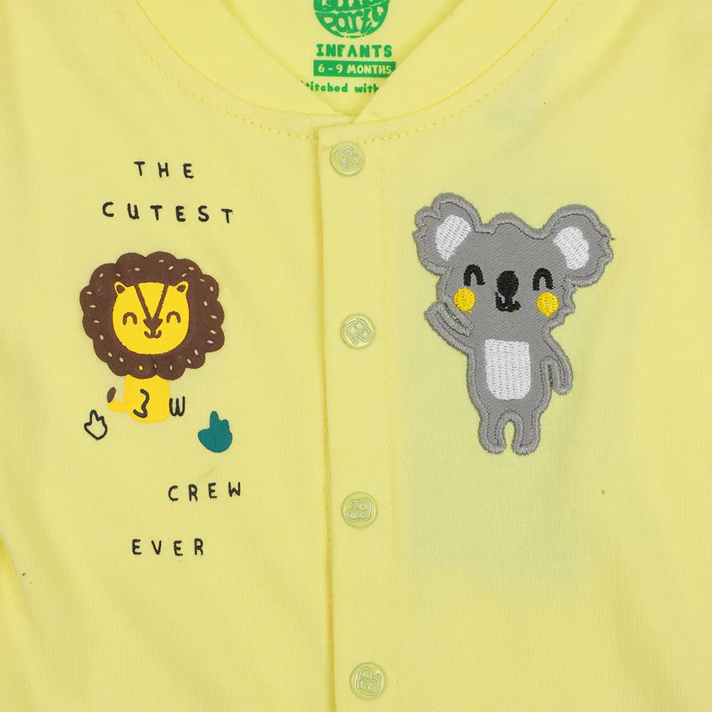 Infant Boys Knitted Romper Cutest Crew - Yellow Lri | Bachaa Party Baby Clothes Rompers