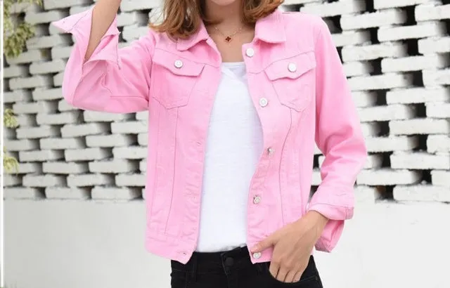 Jean Jacket  for Women  Candy Color Casual Short Denim Jacket