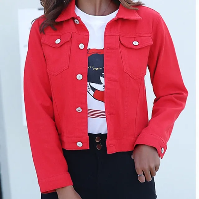 Jean Jacket  for Women  Candy Color Casual Short Denim Jacket