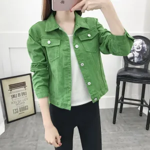Jean Jacket  for Women  Candy Color Casual Short Denim Jacket