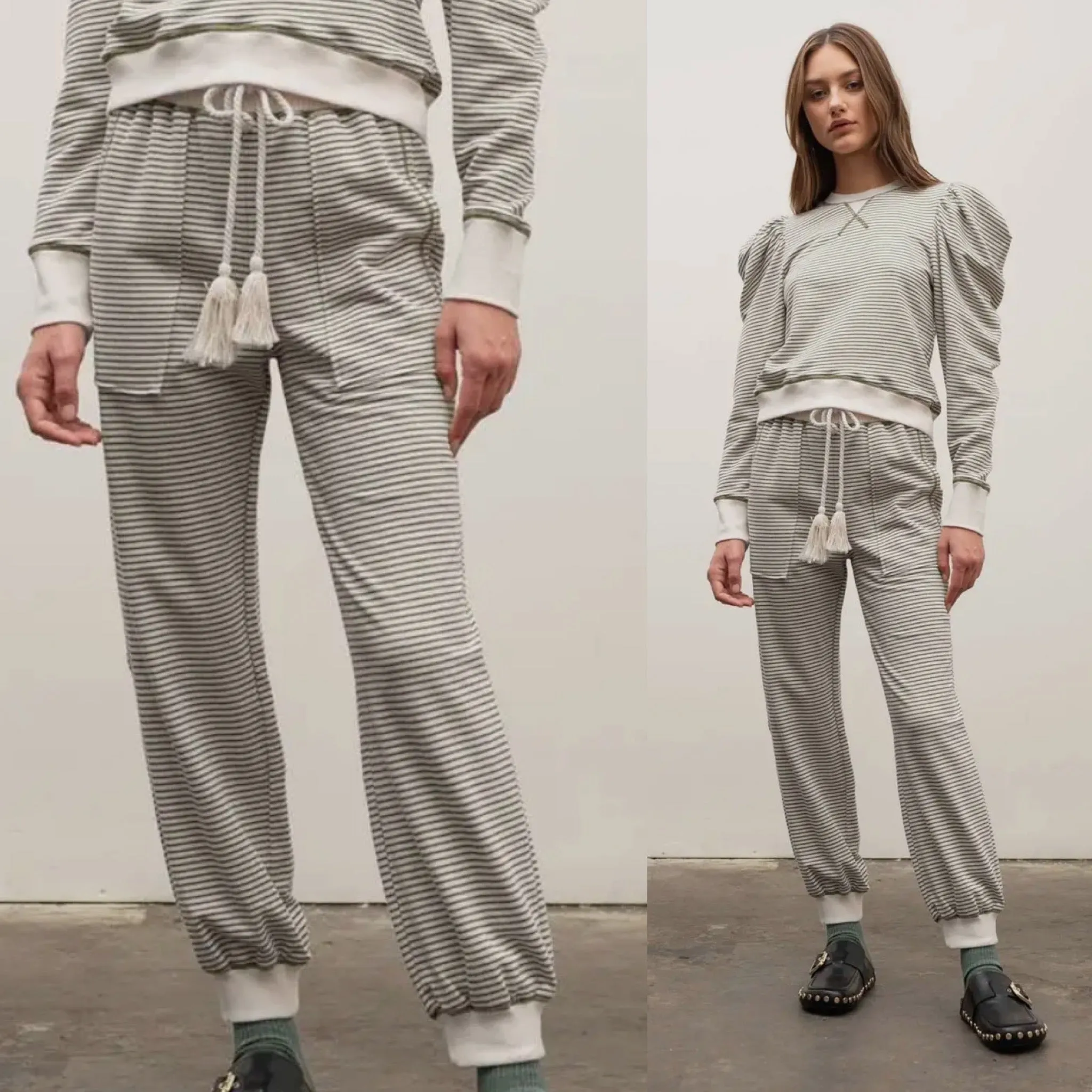 Jet Setter Stripe Joggers - Olive