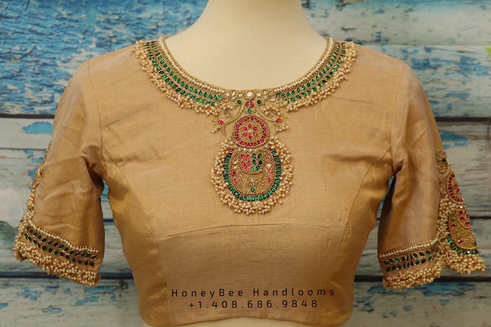 Jewelry work designer blouse - Pattu Saree Blouse -Maggam work blouse - Kundan work blouse - Gold Saree Blouse - Gold Blouse -tissue saree