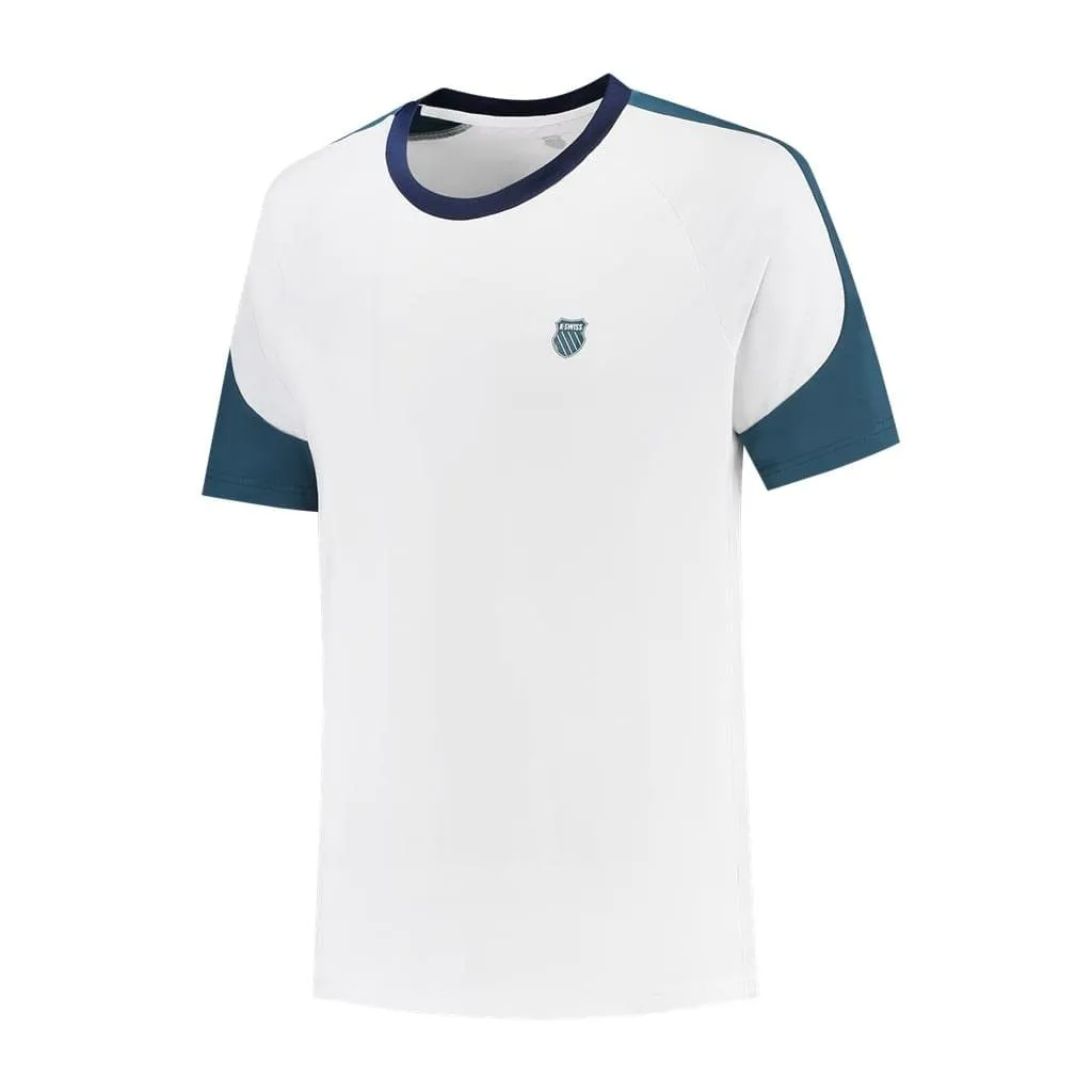 K-Swiss Hypercourt Mesh Crew 3 Mens Tennis T-Shirt - White / Indian Teal