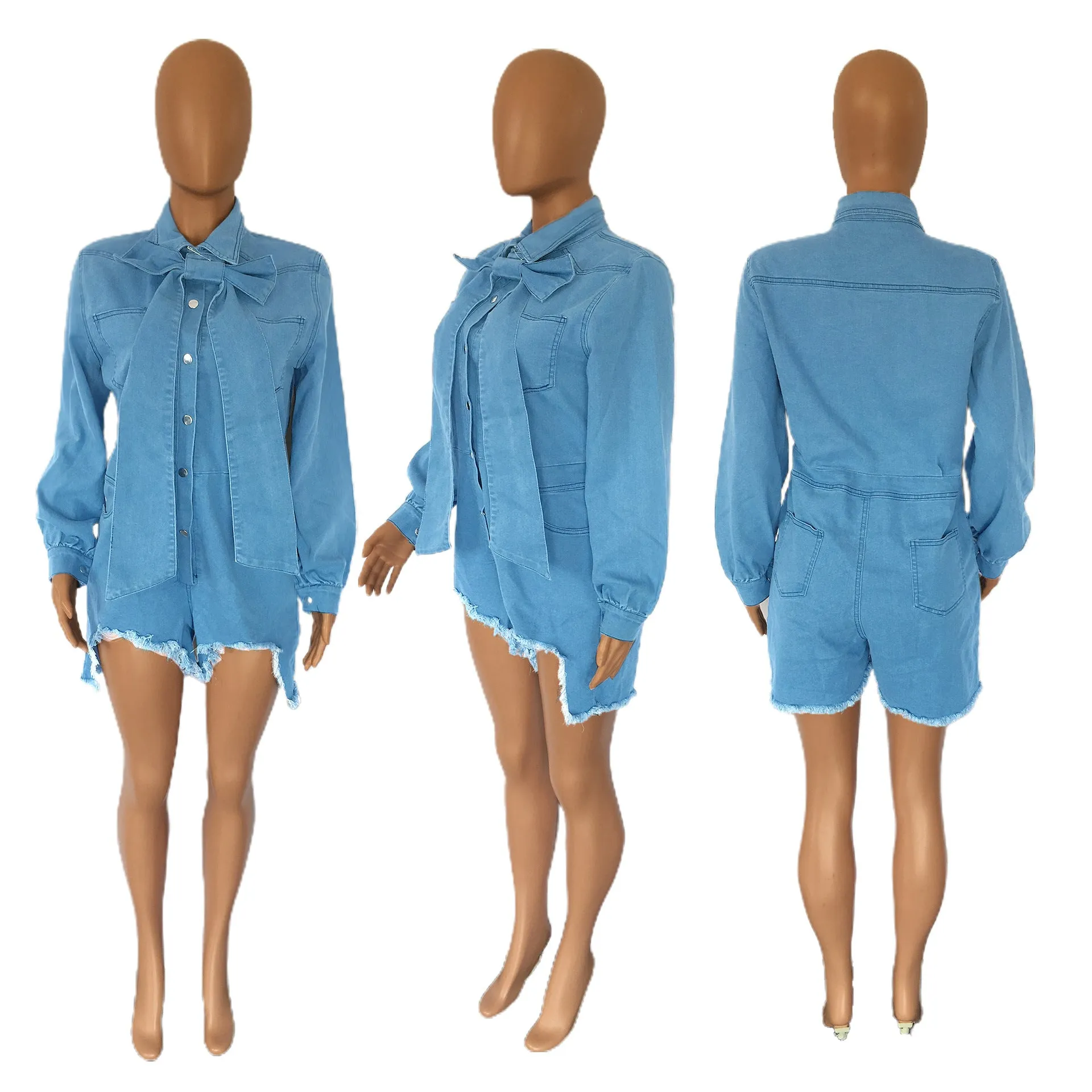 Lantern sleeves fashion casual sexy jeans Romper AY1988