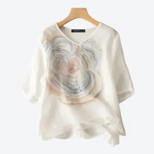 Layered Abstract Print Chiffon Blouses