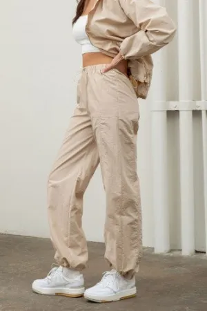 Light Khaki Paneled Drawstring Joggers