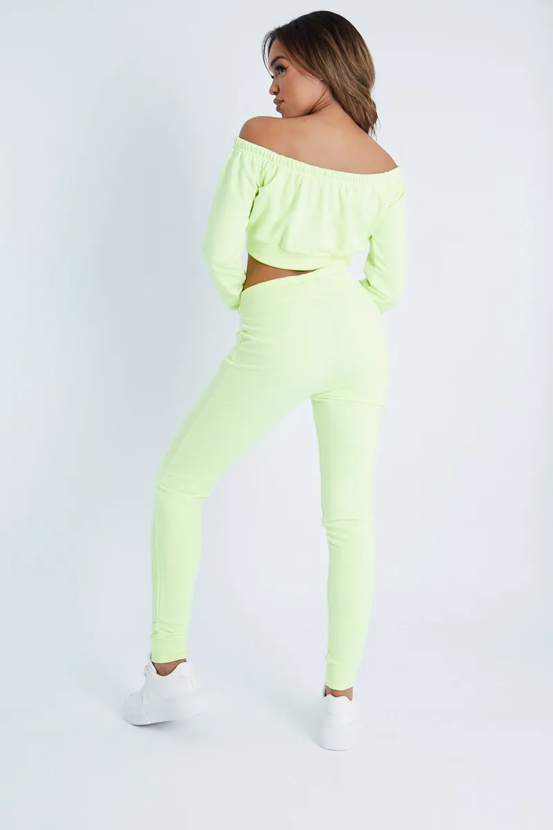 Lime Drawstring Crop Top and & Joggers Set - Giavana