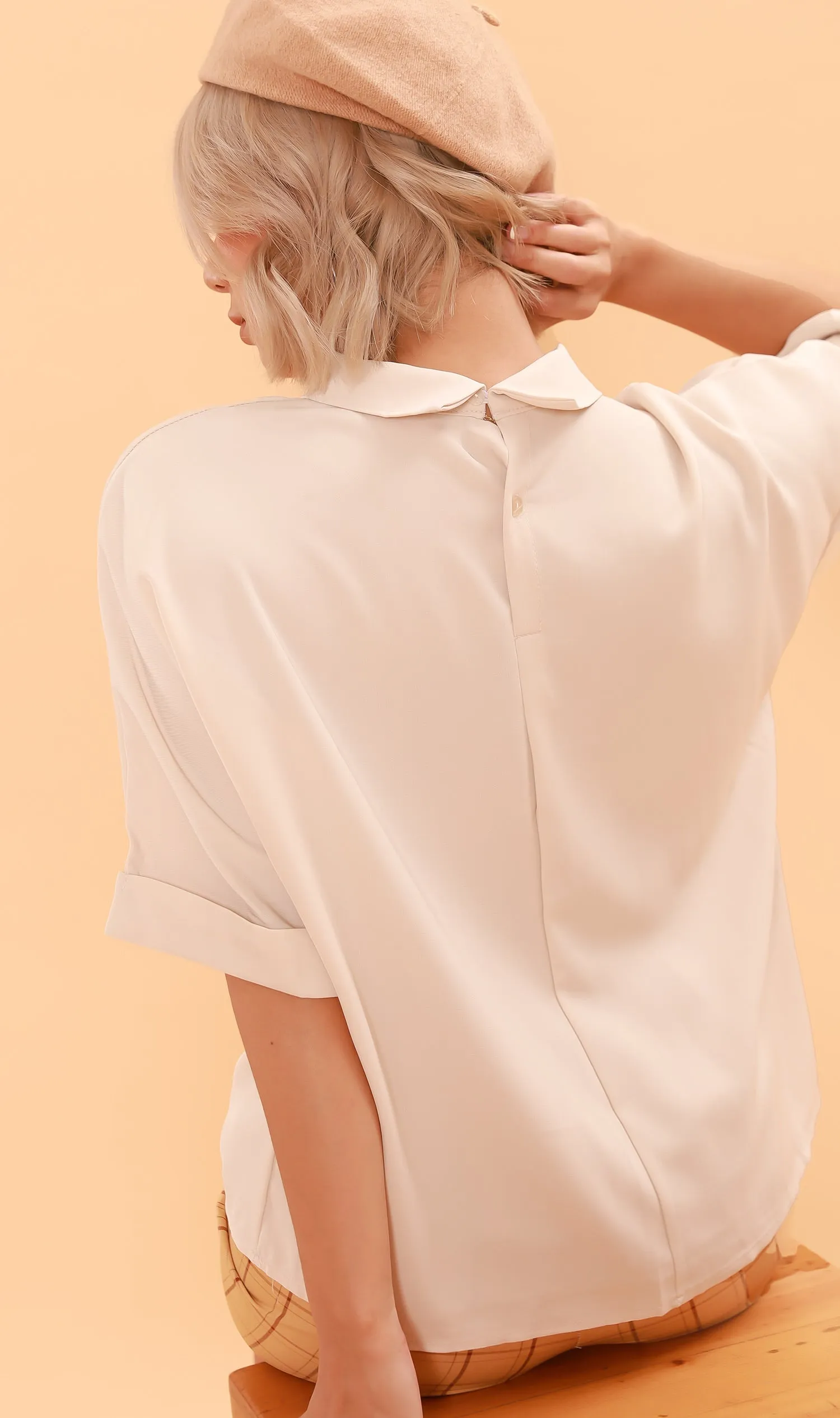 LIVIA Buttoned Mock-Neck Top (Latte)