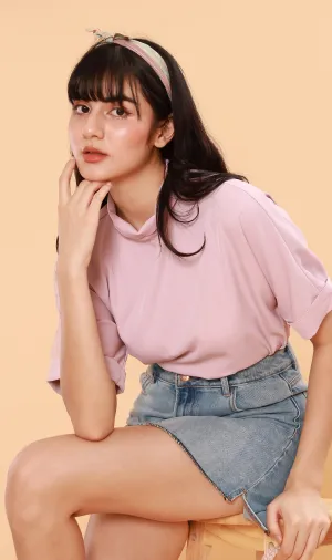 LIVIA Buttoned Mock-Neck Top (Taffy)