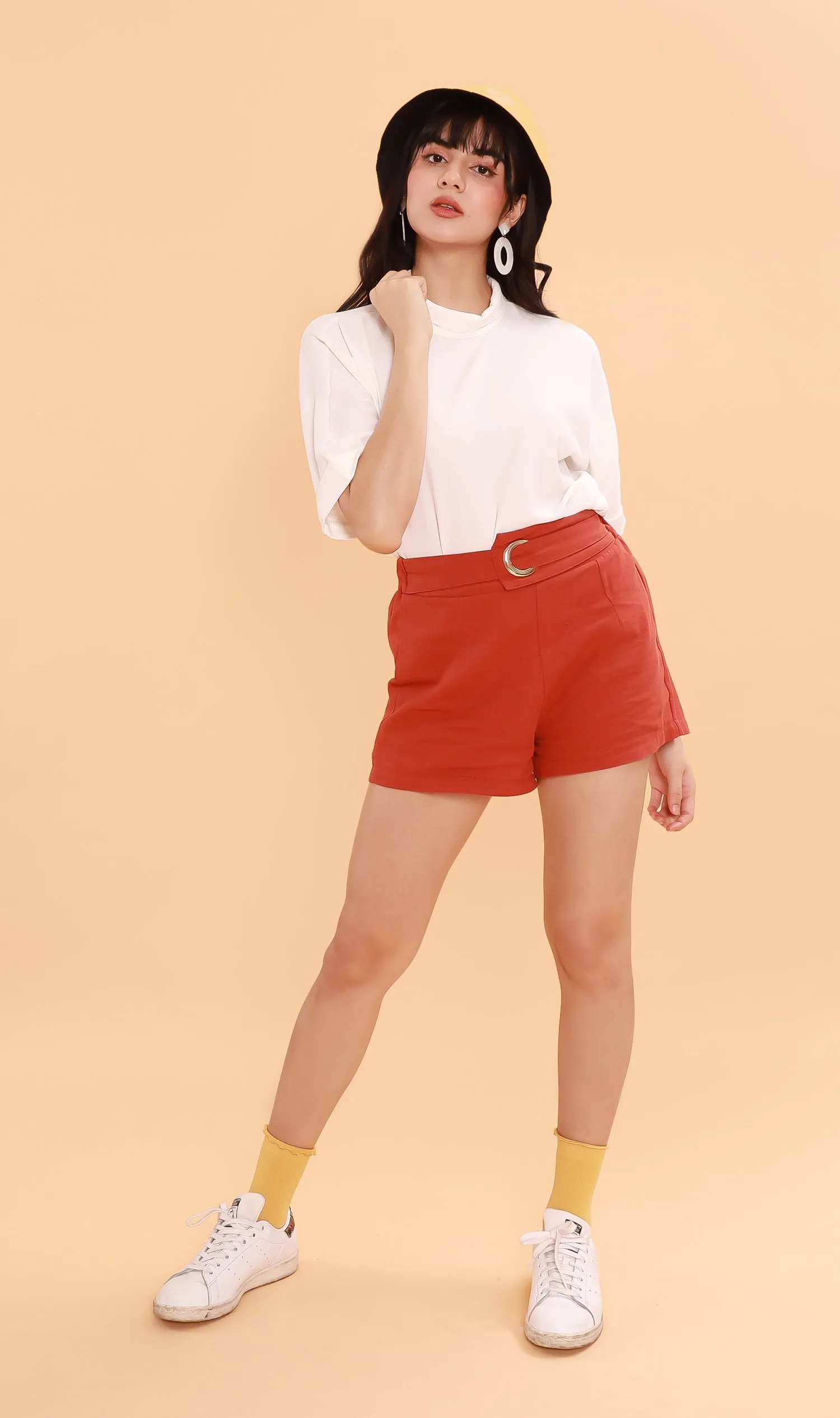 LIVIA Buttoned Mock-Neck Top (White)