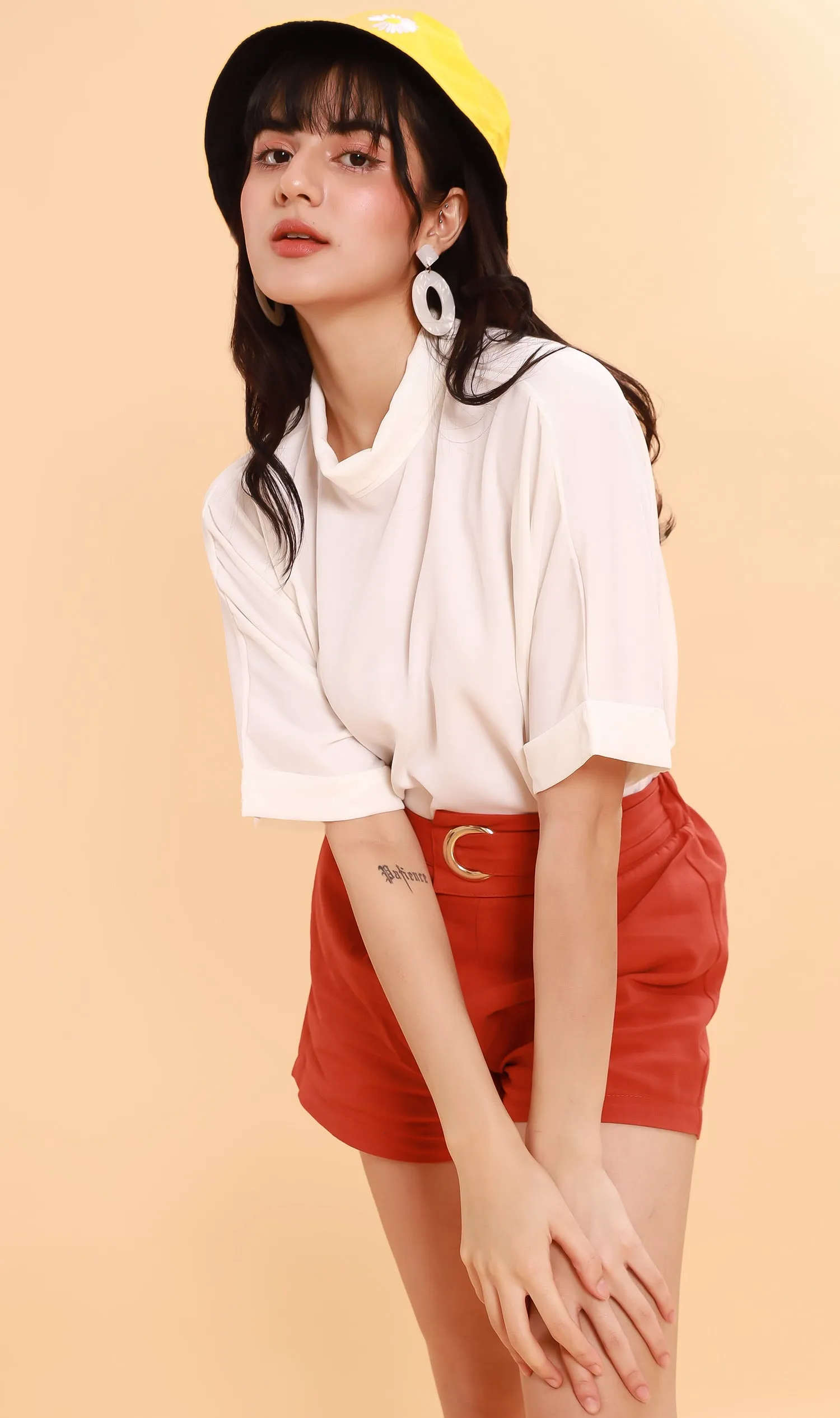 LIVIA Buttoned Mock-Neck Top (White)