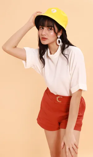 LIVIA Buttoned Mock-Neck Top (White)