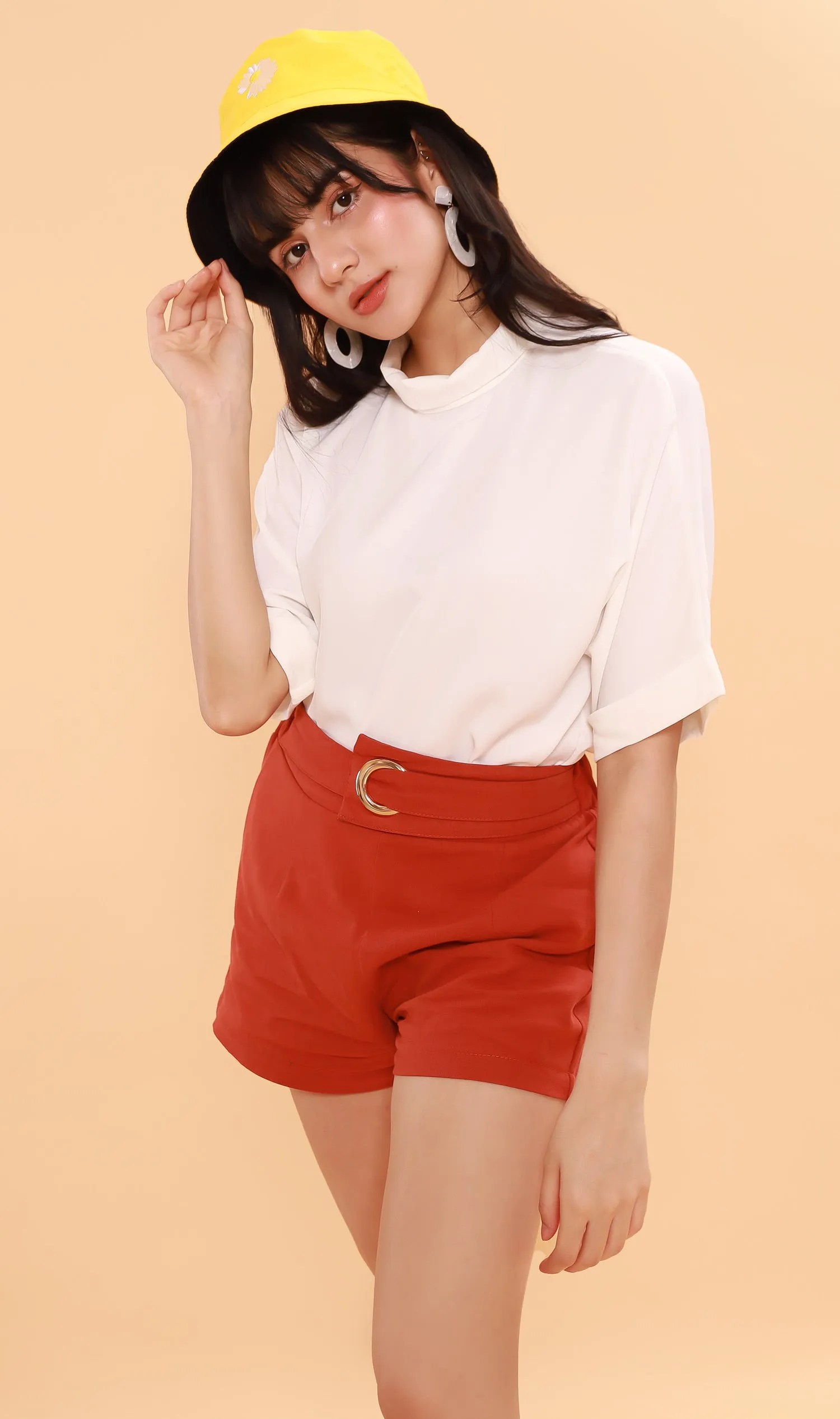 LIVIA Buttoned Mock-Neck Top (White)