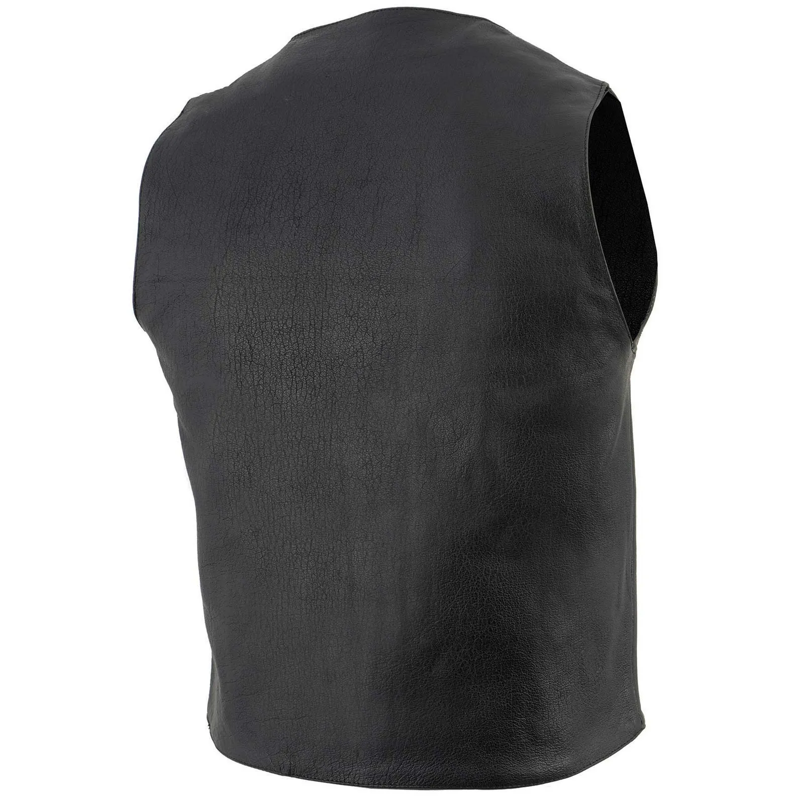 LKM3700 Men's Black Leather Classic V-Neck Motorcycle Rider Vest w/ Buffalo Nickel Snaps Closure