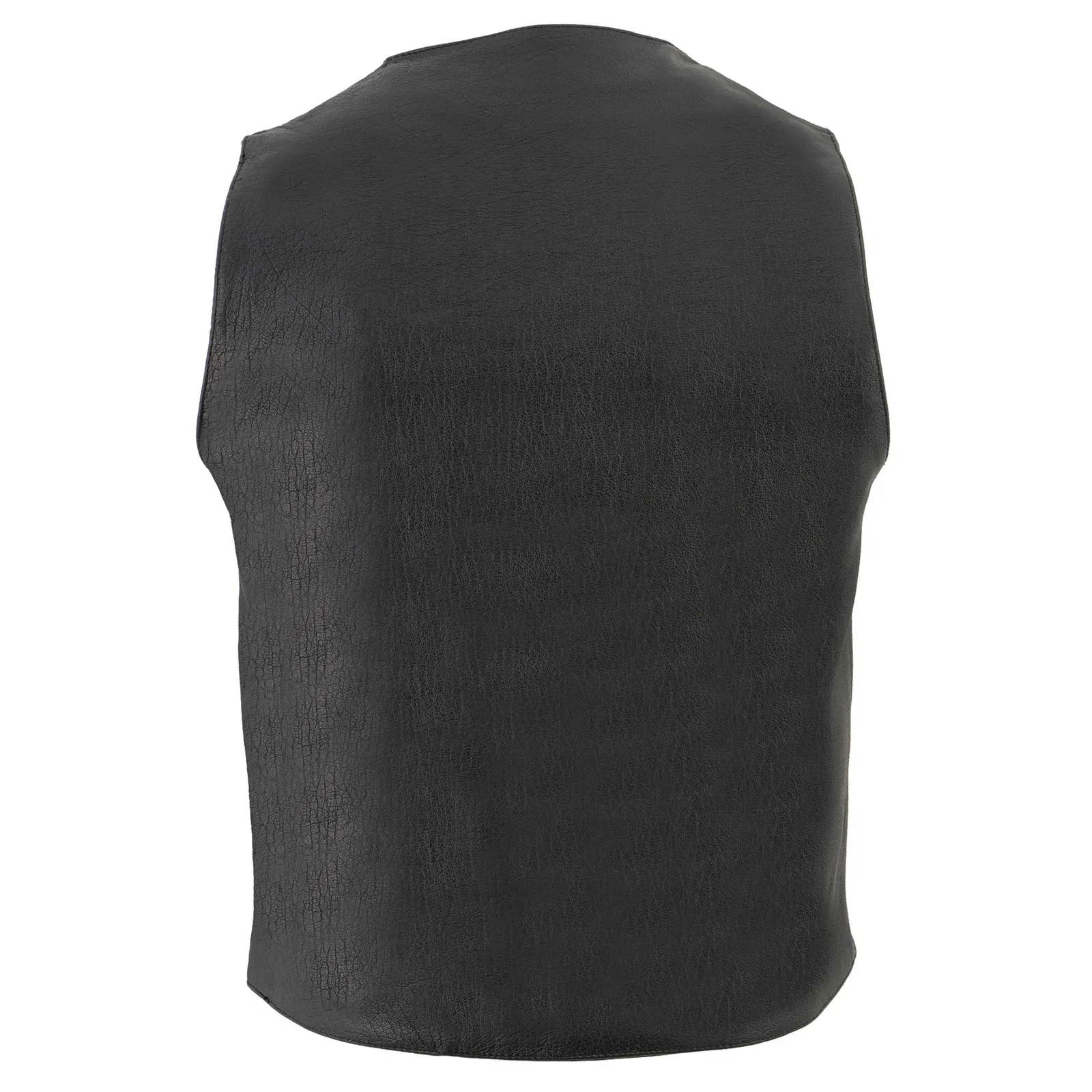 LKM3700 Men's Black Leather Classic V-Neck Motorcycle Rider Vest w/ Buffalo Nickel Snaps Closure