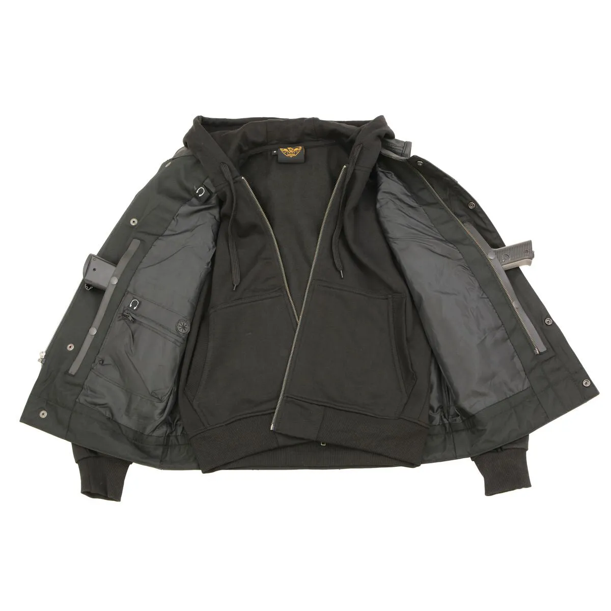 LKM3714 Men's Black Club Style '2 in 1' Zipper Vest with Full Sleeve Hoodie and Quick Draw Pocket