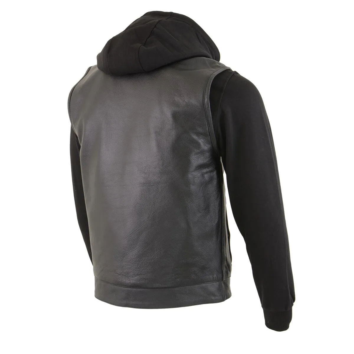 LKM3714 Men's Black Club Style '2 in 1' Zipper Vest with Full Sleeve Hoodie and Quick Draw Pocket