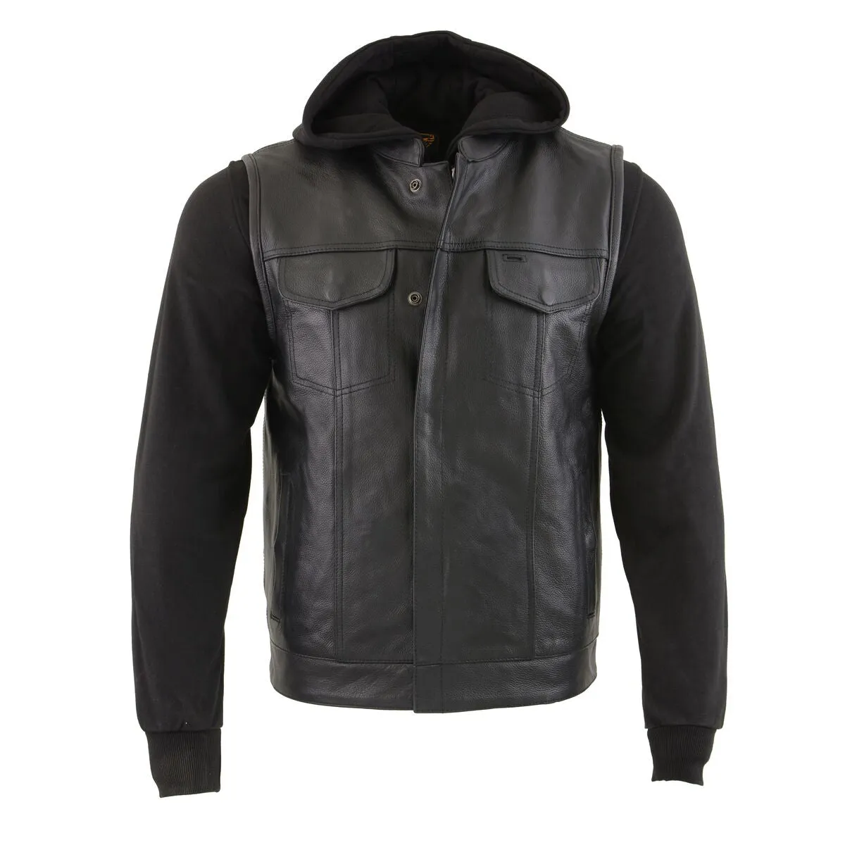 LKM3714 Men's Black Club Style '2 in 1' Zipper Vest with Full Sleeve Hoodie and Quick Draw Pocket