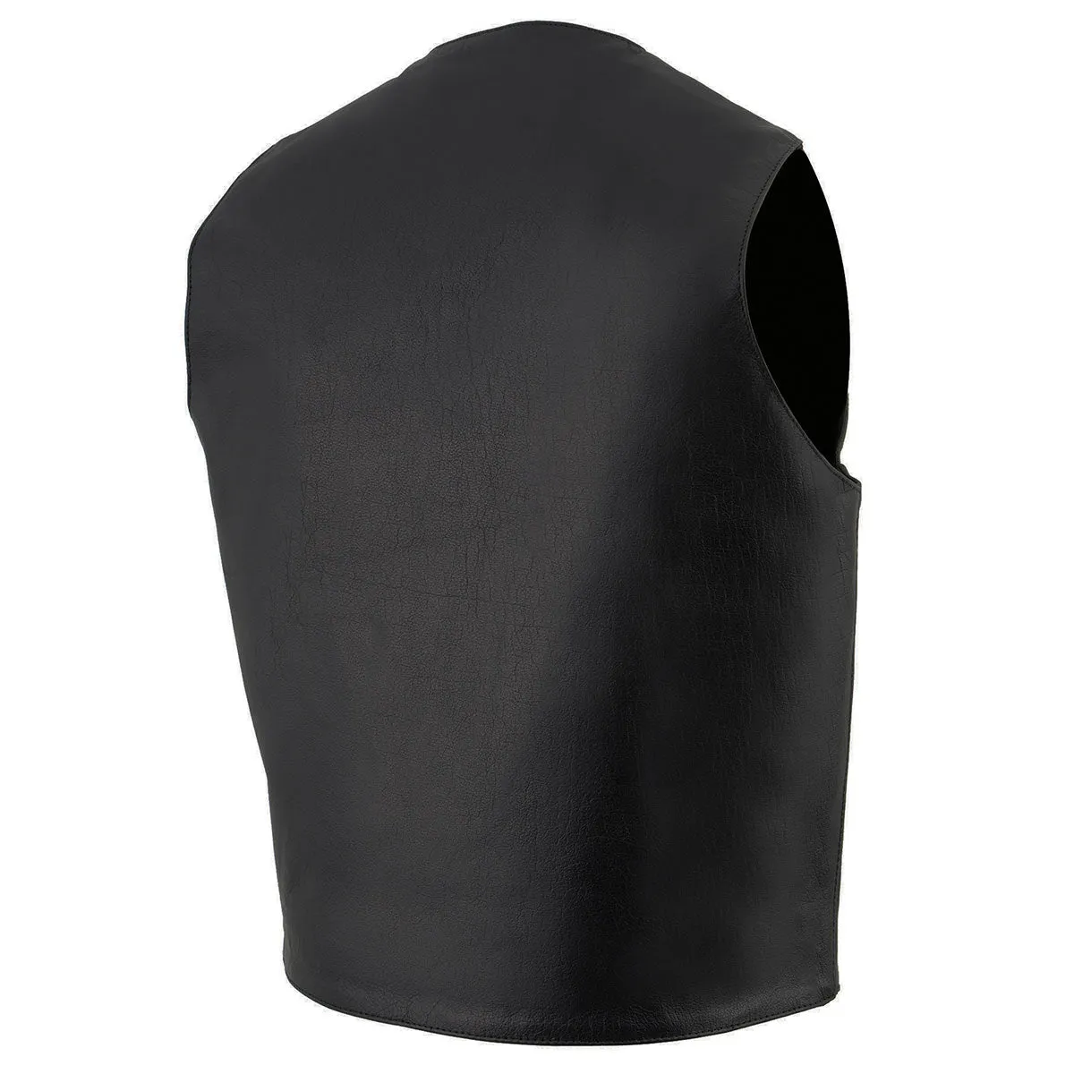 LKM3730 Men's Black Leather Western Style V-Neck Motorcycle Rider Vest with Front Snap Closure