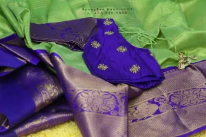 Lyte Weight Pattu Saree blouse -Pattu Blouse -Kuppadam Tissue Pattu Saree blouse - Saree Blouse -Green Saree Blouse -Blue Blouse-Silk Saree