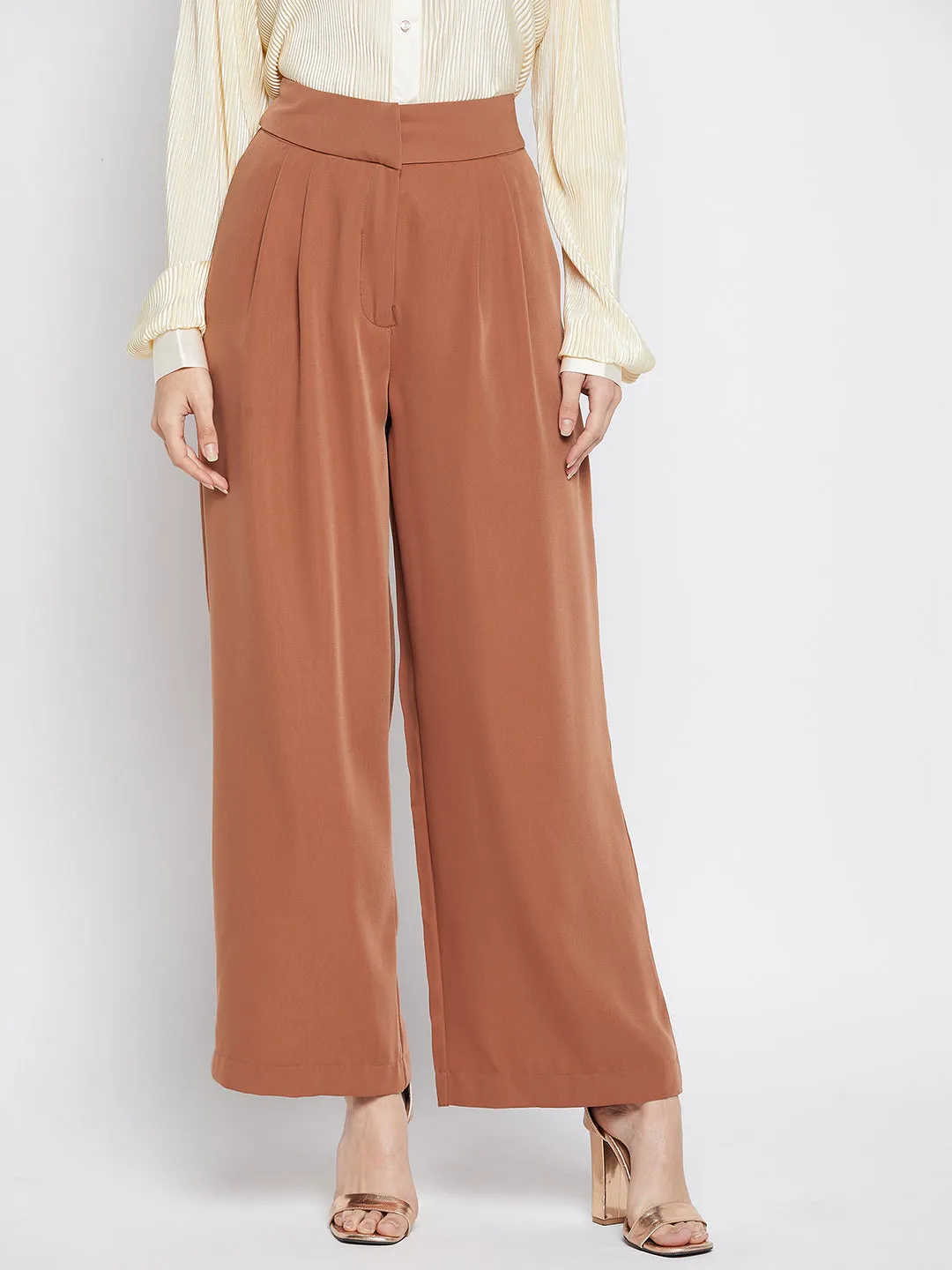 Madame Pleat Detailed Wide Leg Rust Palazzo