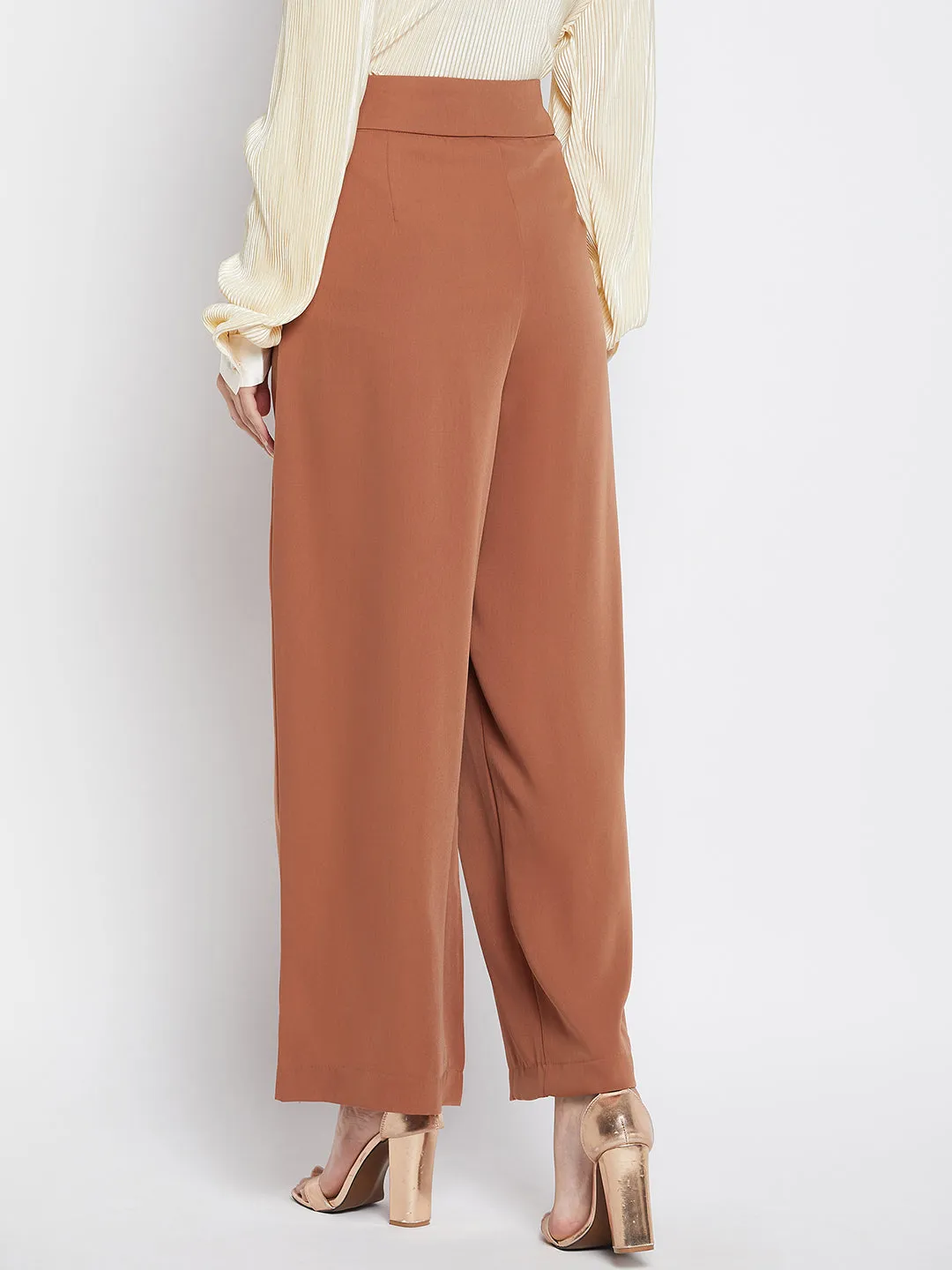 Madame Pleat Detailed Wide Leg Rust Palazzo