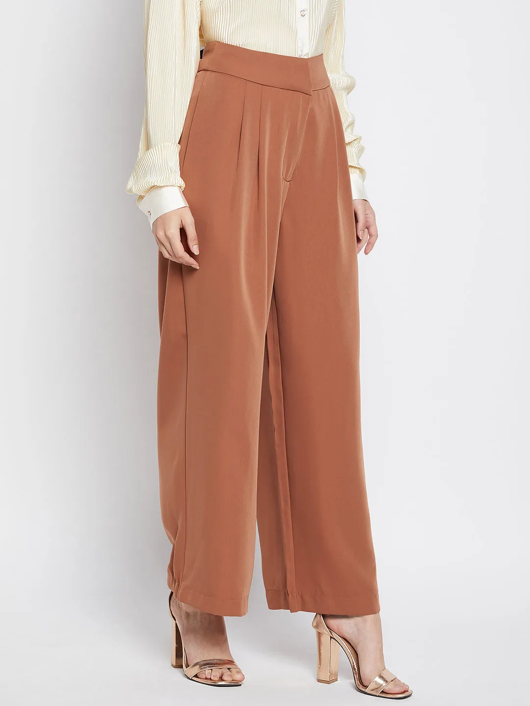Madame Pleat Detailed Wide Leg Rust Palazzo