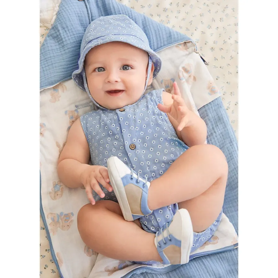 Mayoral Blue Printed Romper & Hat Set