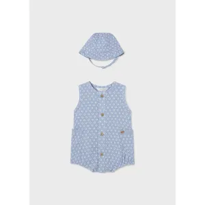 Mayoral Blue Printed Romper & Hat Set