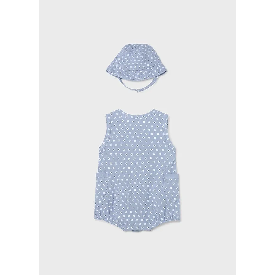 Mayoral Blue Printed Romper & Hat Set
