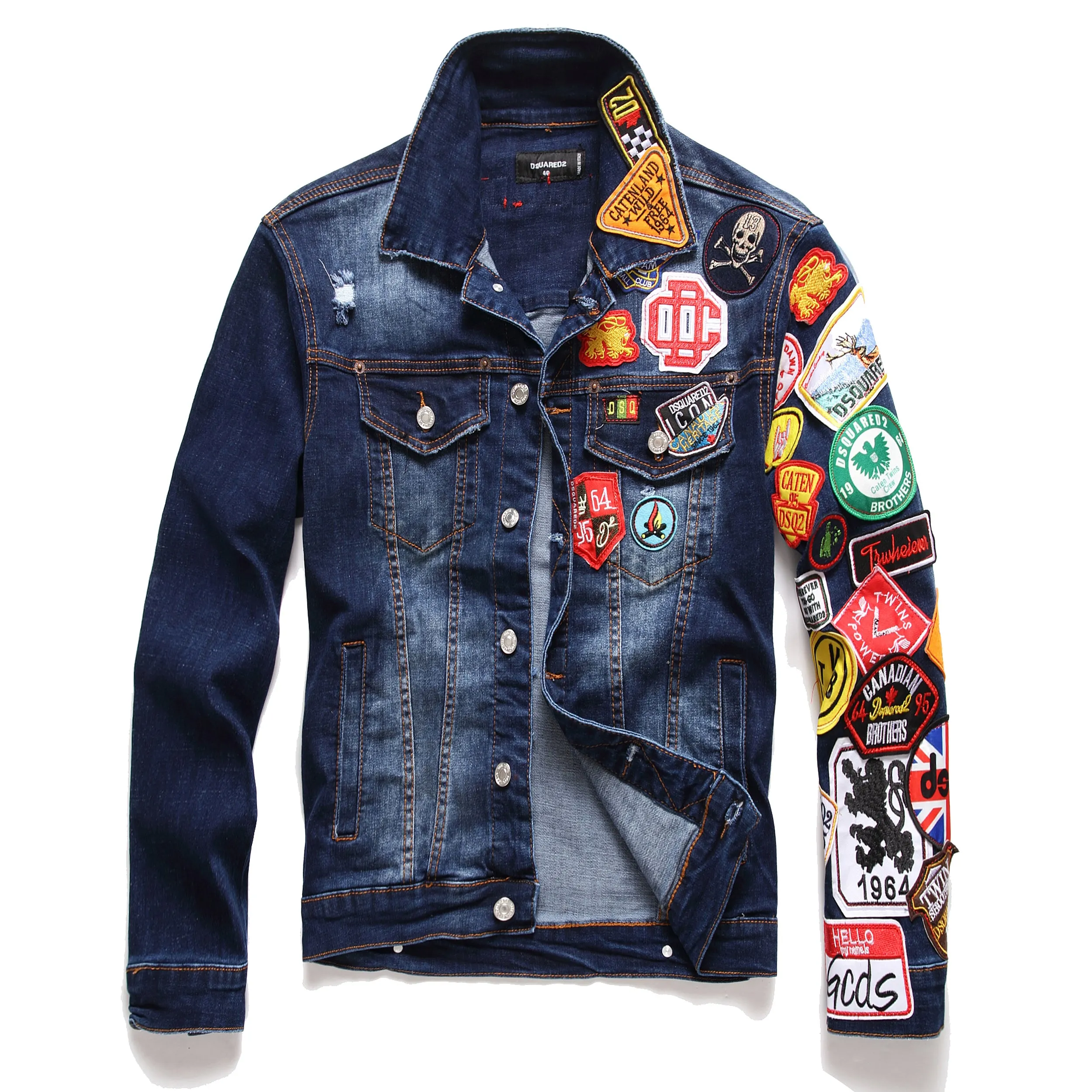 Mens Badge Embroidery Denim Jacket Luxury Outerwear