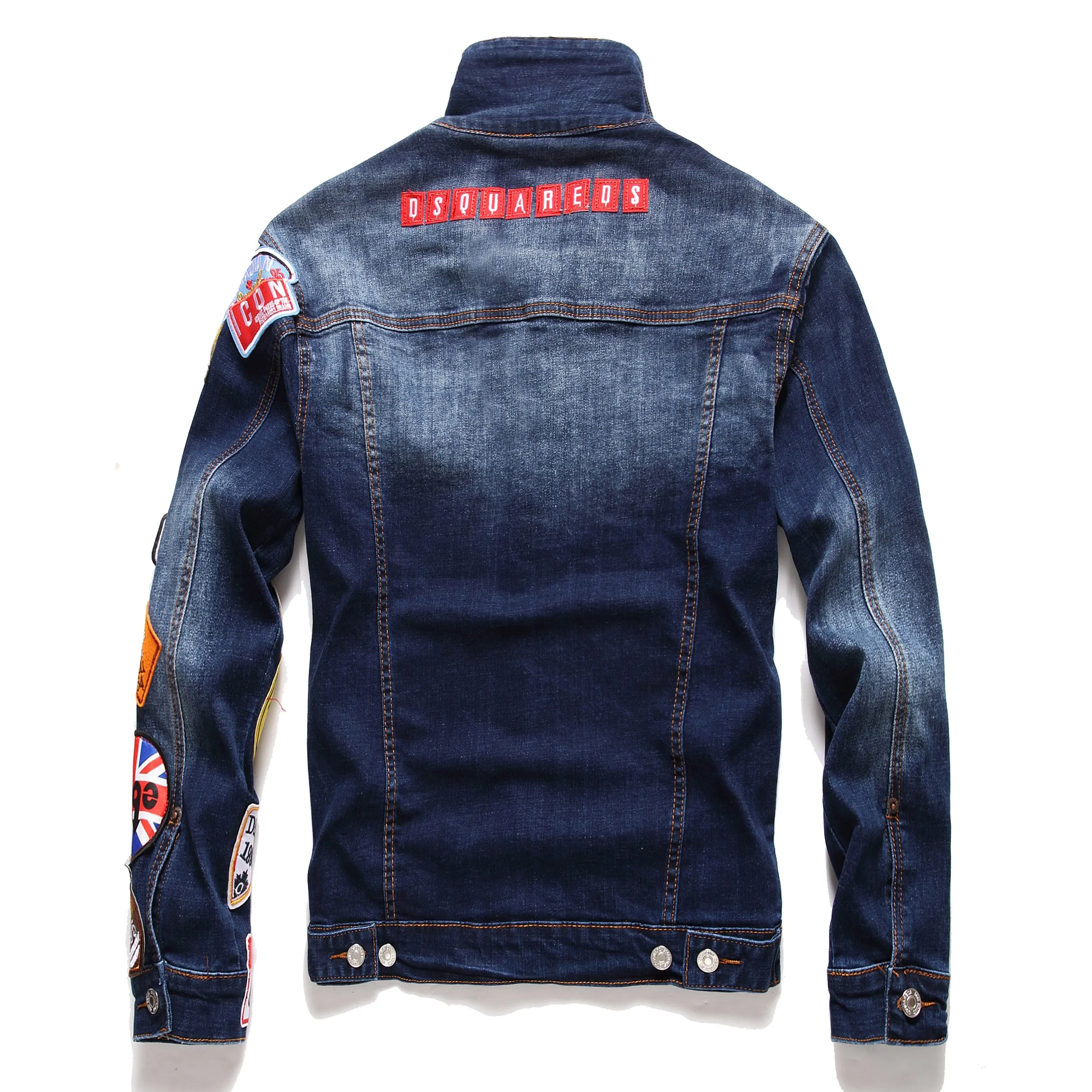 Mens Badge Embroidery Denim Jacket Luxury Outerwear