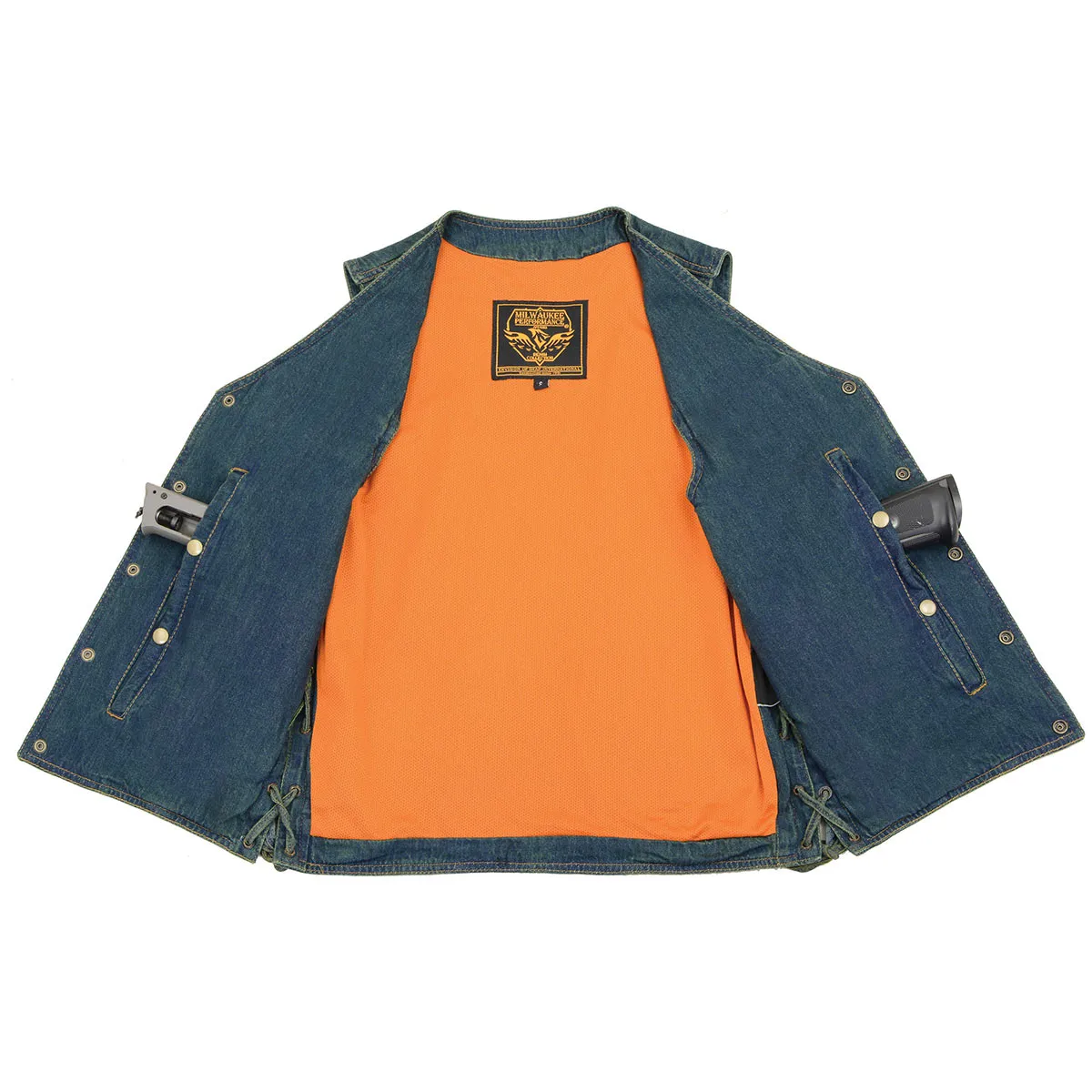 Milwaukee Leather DM1360 Men's Blue Side Lace Denim Vest with Chest Pockets