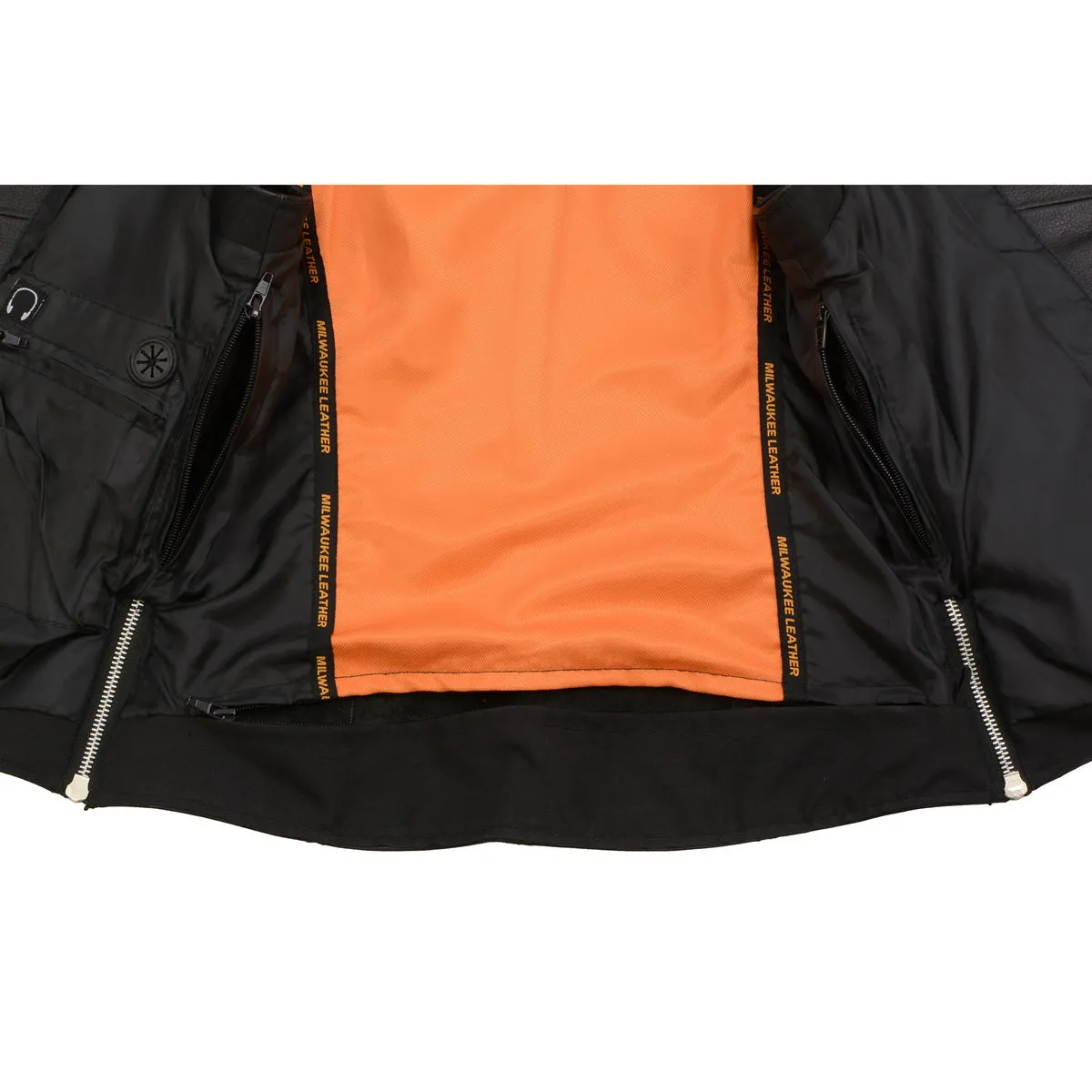 MLL4503 Women's Black Leather Classic V-Neck Motorcycle Rider Vest W/Riveted Lapel Collar Detail