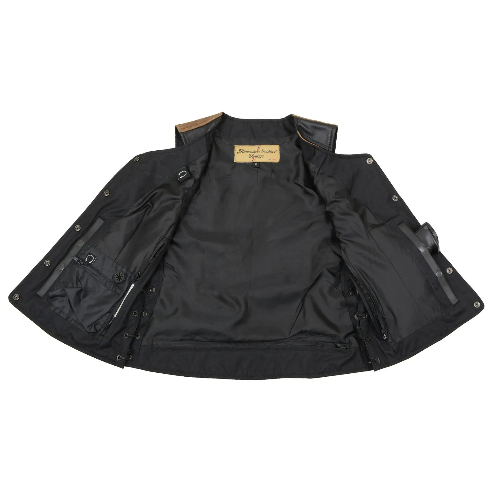 MLL4508 Women's 'Trickster' Vintage Two Tone Crazy Horse Brown and Black Leather Club Style Motorcycle Vest