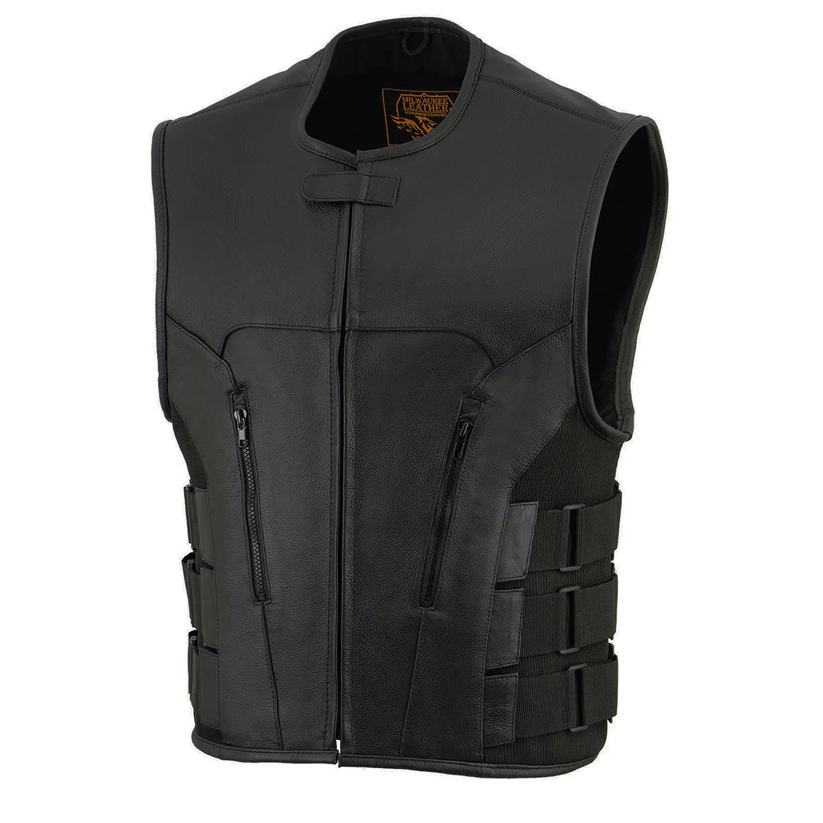 MLM3500 Men's Bullet Proof Style Swat Rider Leather Vest W/ Single Panel Back for Club Patches