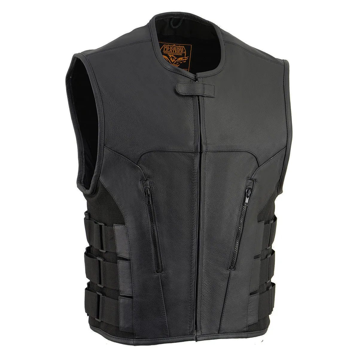 MLM3500 Men's Bullet Proof Style Swat Rider Leather Vest W/ Single Panel Back for Club Patches