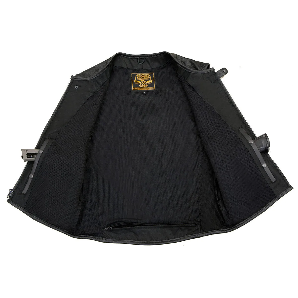 MLM3500 Men's Bullet Proof Style Swat Rider Leather Vest W/ Single Panel Back for Club Patches