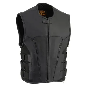 MLM3500 Men's Bullet Proof Style Swat Rider Leather Vest W/ Single Panel Back for Club Patches