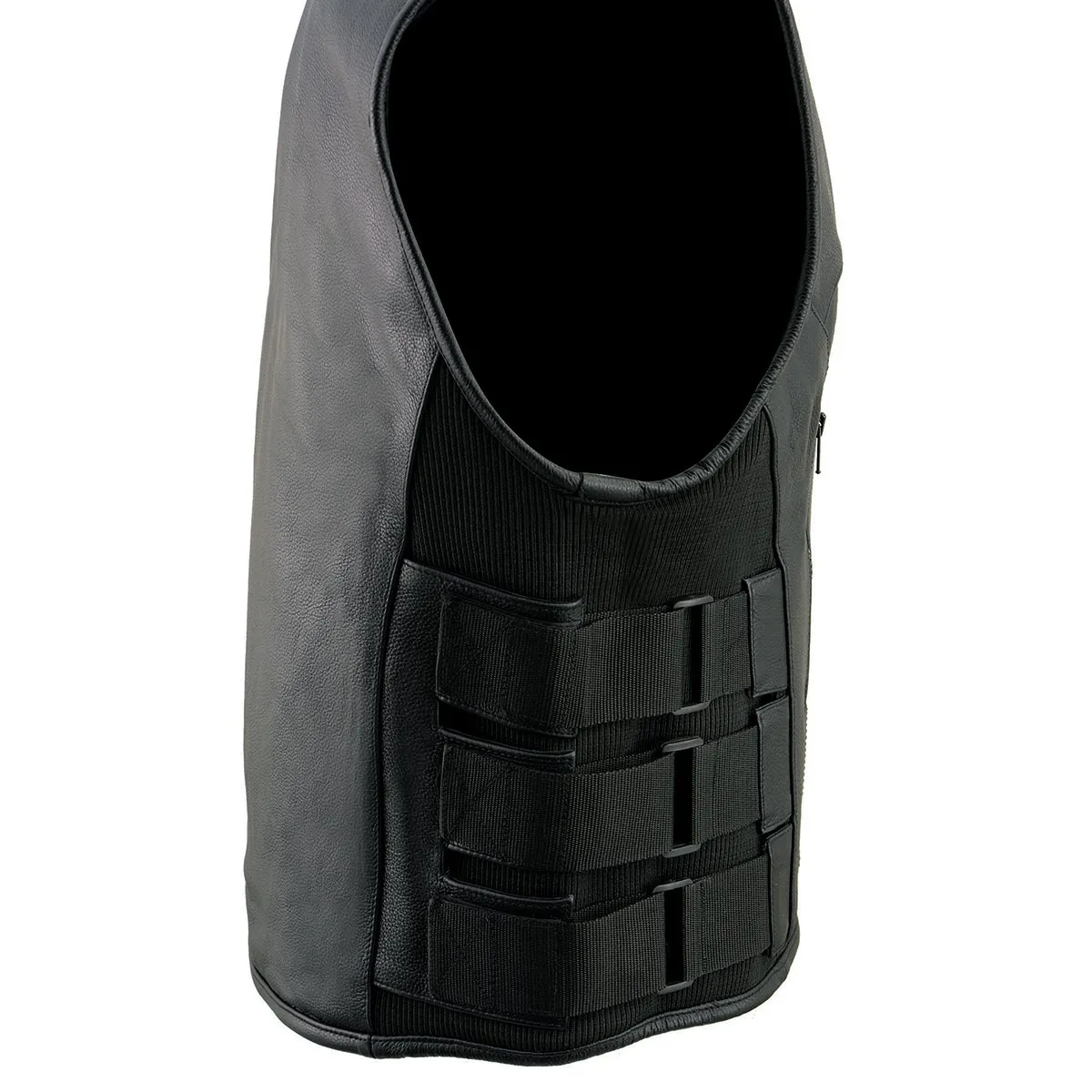 MLM3500 Men's Bullet Proof Style Swat Rider Leather Vest W/ Single Panel Back for Club Patches