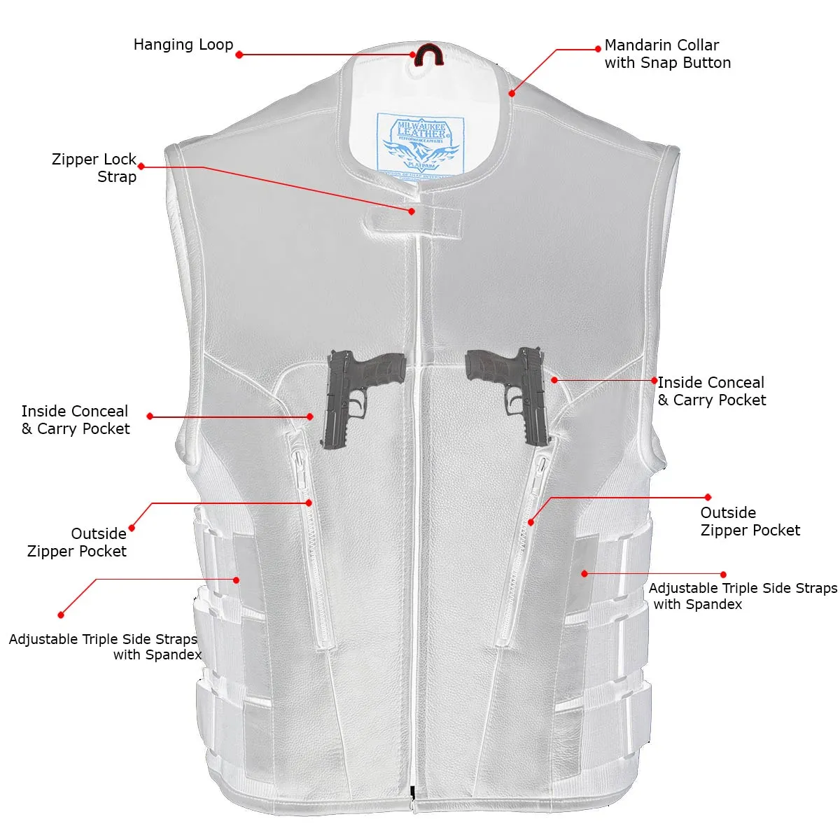 MLM3500 Men's Bullet Proof Style Swat Rider Leather Vest W/ Single Panel Back for Club Patches
