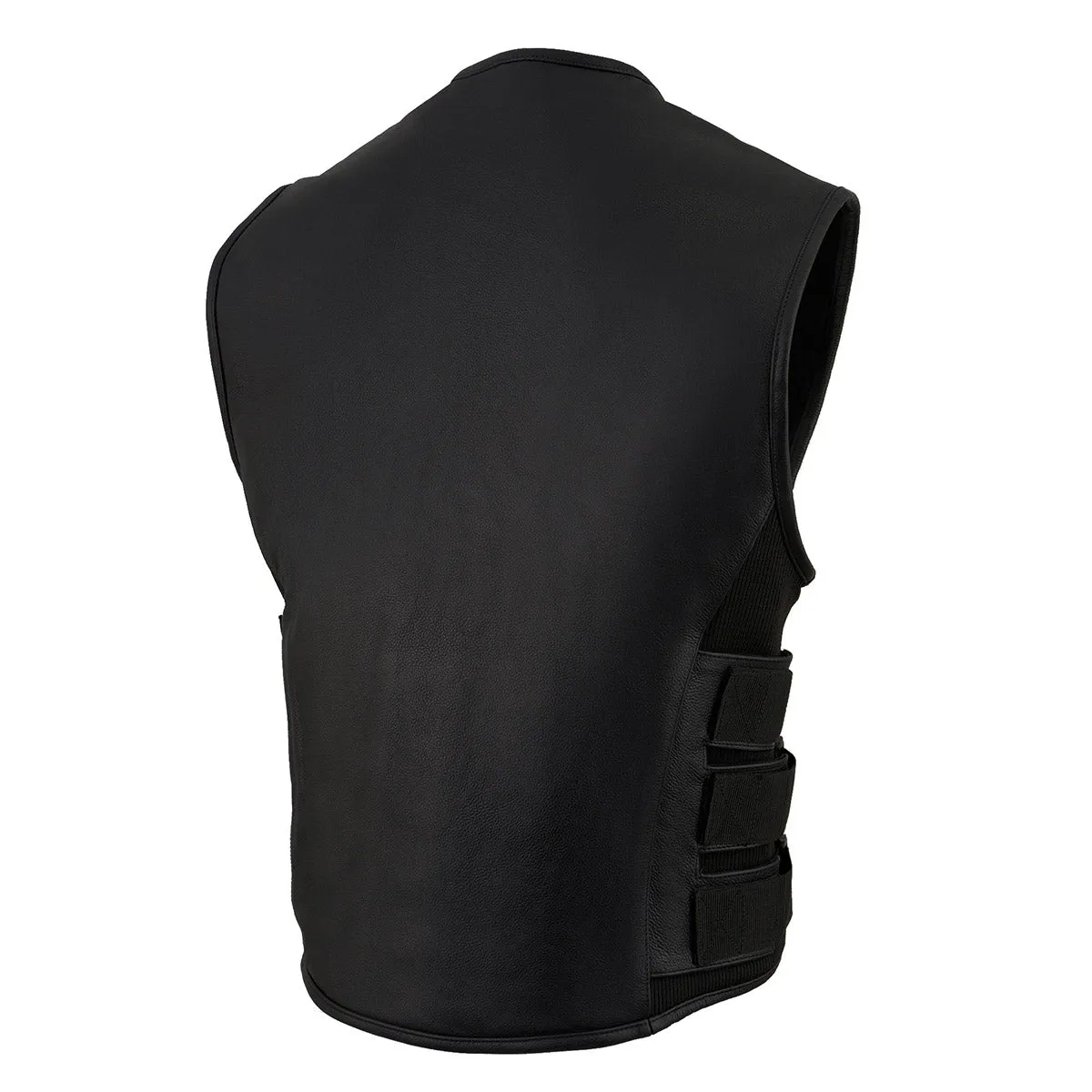 MLM3500 Men's Bullet Proof Style Swat Rider Leather Vest W/ Single Panel Back for Club Patches