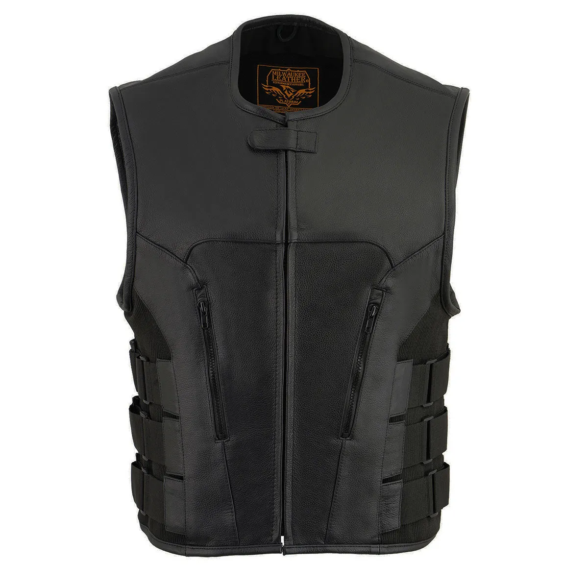 MLM3500 Men's Bullet Proof Style Swat Rider Leather Vest W/ Single Panel Back for Club Patches