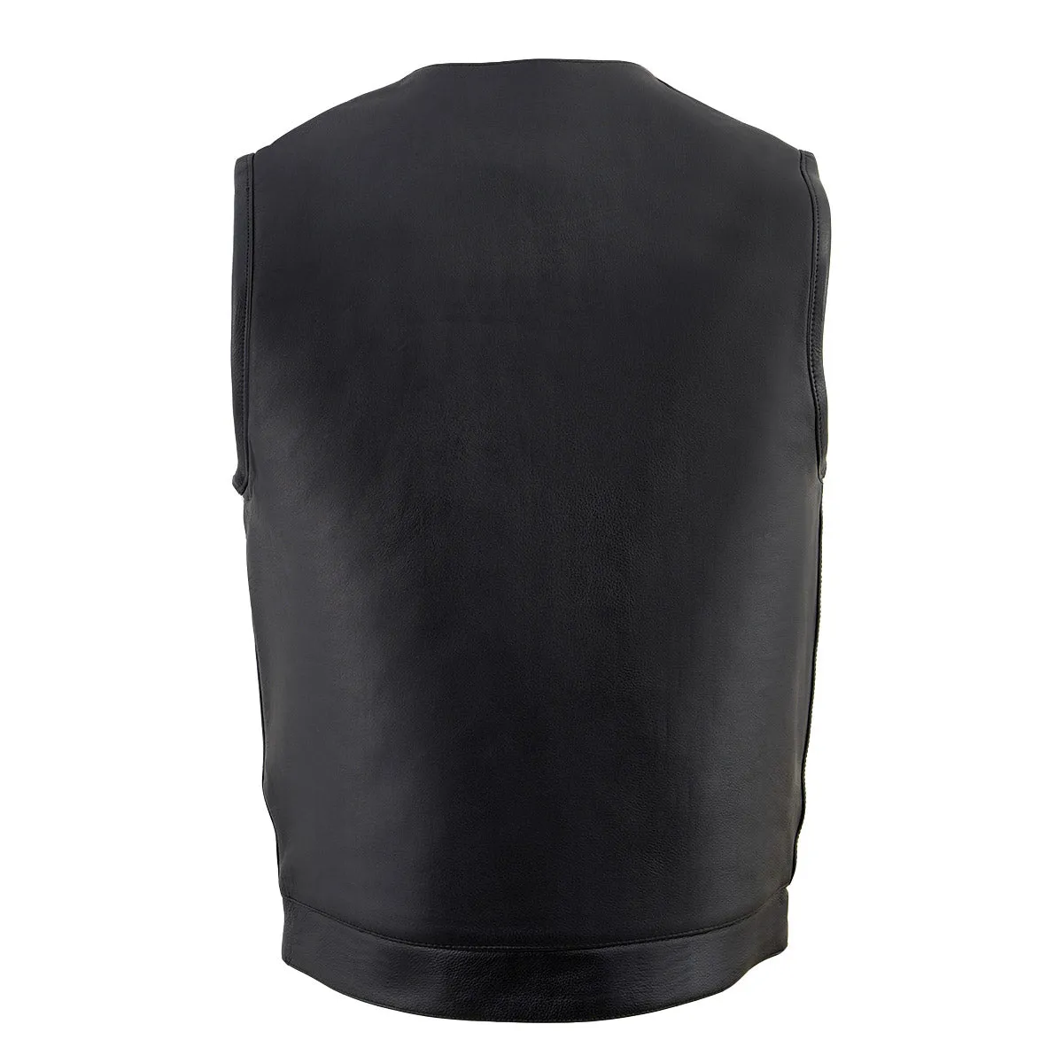 MLM3511 Men's Black Collarless Snap/Zipper Club Style Motorcycle Leather Vest