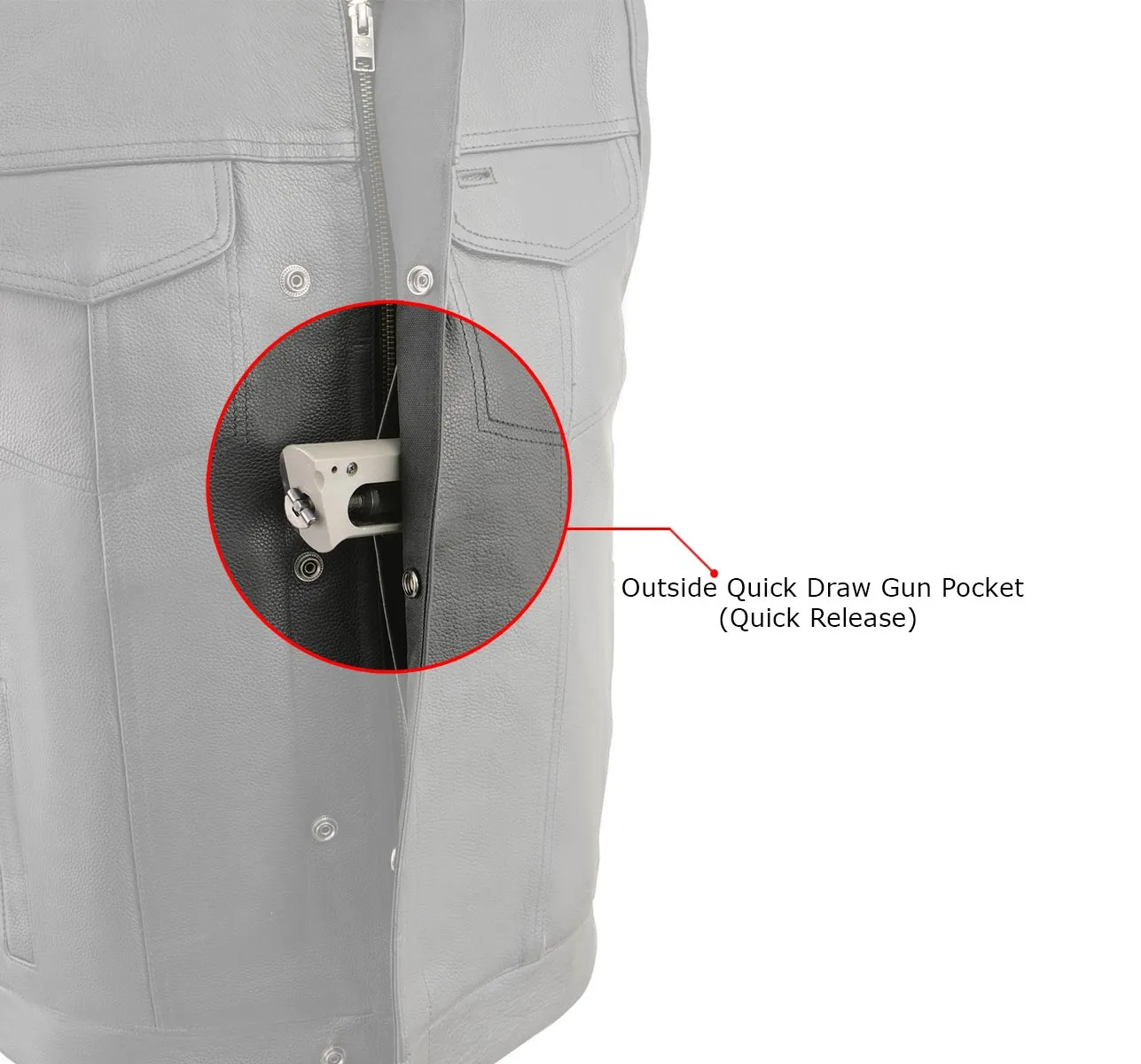 MLM3511 Men's Black Collarless Snap/Zipper Club Style Motorcycle Leather Vest
