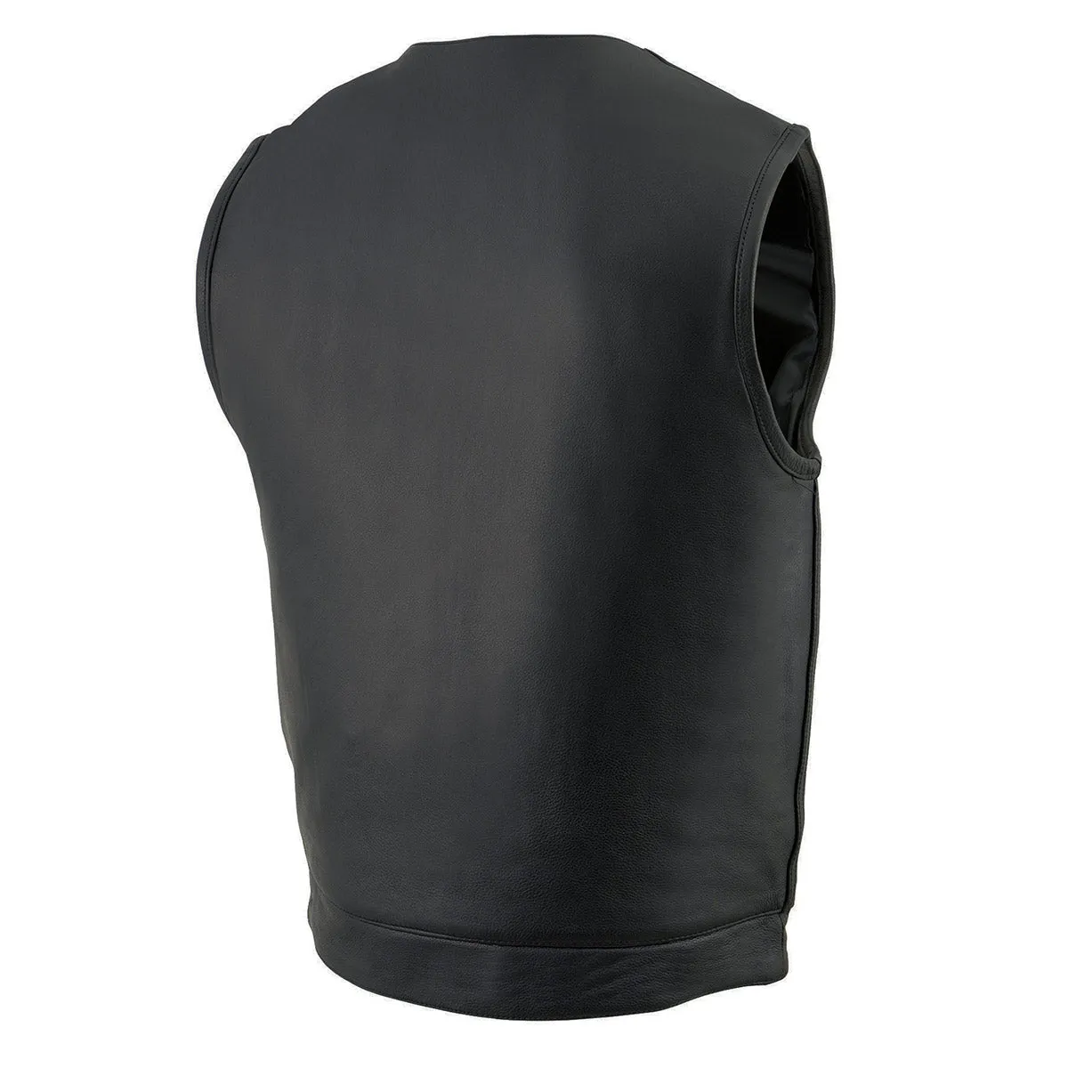 MLM3511 Men's Black Collarless Snap/Zipper Club Style Motorcycle Leather Vest