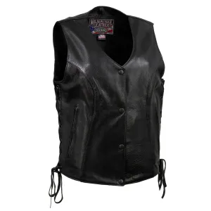 MLVSL5002 Women's Black 'Kitten' Leather Motorcycle Vest with Side Laces