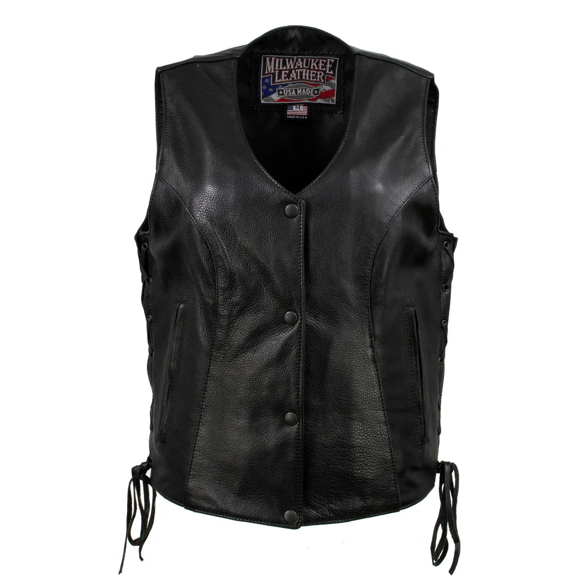 MLVSL5002 Women's Black 'Kitten' Leather Motorcycle Vest with Side Laces
