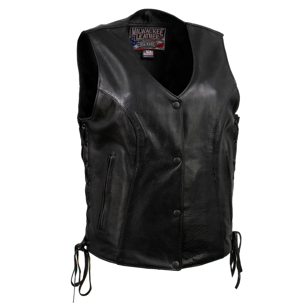MLVSL5002 Women's Black 'Kitten' Leather Motorcycle Vest with Side Laces