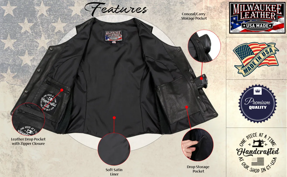 MLVSL5002 Women's Black 'Kitten' Leather Motorcycle Vest with Side Laces